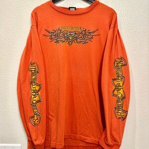 Vintage Harley Davidson Orange Chrome 2005 Biker Long Sleeve XL 24x29